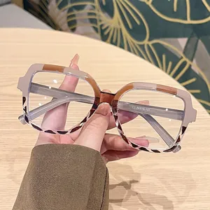 Fashionable oversized square blue light blocking glasses in beige and tortoiseshell