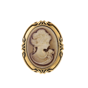 Vintage Cameo Brooch Pin Antique Gold Plated Alloy Floral Border Portrait Jewelry For Women Suit Shirt Accessory