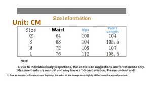 Size chart for wide-leg cotton sweatpants showing waist, hip and length measurements