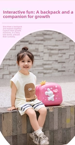 Toddler pink hardshell backpack featuring a 3D bunny design and crown in outdoor setting