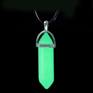 Glow-in-the-dark luminous hexagonal prism pendant with a vibrant green fluorescent effect