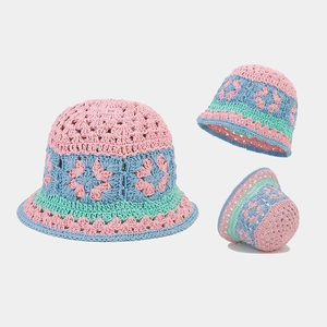 Handmade Crochet Bucket Hat Cotton Floral Hollow Breathable Sun Shade Beach Travel Vintage Pastoral Style Women