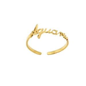 18K gold-plated stainless steel Aquarius zodiac ring with adjustable open band for women