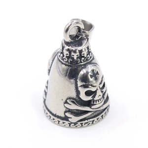 Gothic skull guardian bell motorcycle pendant in vintage silver finish for riders