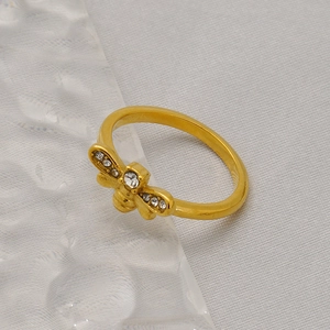 Elegant gold titanium steel bee ring with white crystal micro-pave setting for women