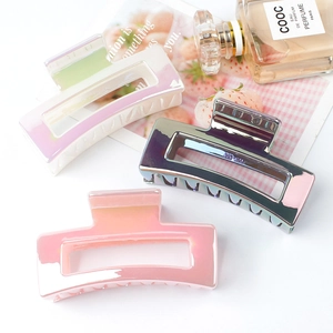 Hair Claw Clip Hollow Rectangular Square Acrylic Elegant Jelly Color Electroplated Non-Slip Styling Accessory For Women