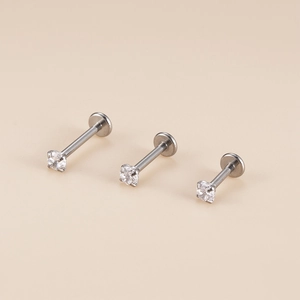 Titanium G23 labret studs with square cubic zirconia and flat back in various lengths