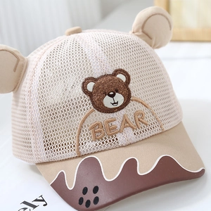 Kids breathable mesh baseball cap with cute bear ears and embroidery for ages 2-5