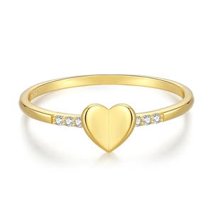 Elegant S925 sterling silver gold heart ring with side-set sparkling zircon stones