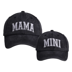 Washed black baseball cap set with MAMA and MINI 3D embroidery for parent and child