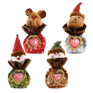 Christmas plush gift bags with cartoon Santa, reindeer, snowman and bear with transparent window