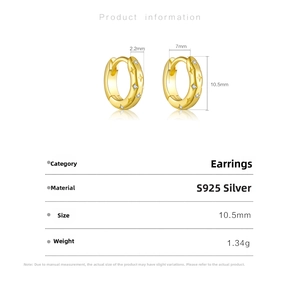 Detaillierte Größenangaben für S925 Sterling Silber Gold Creolen mit Zirkonia