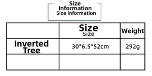 Size information for Christmas upside-down tree ornament measuring 30x6.5x52cm and 292g