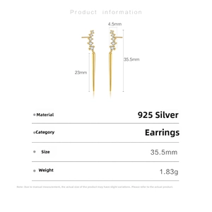 Minimalist 925 sterling silver 18k gold earrings with zircon and tapered bar pendant