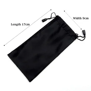 Black fiber drawstring pouch for sunglasses with 17x9cm dimensions and smooth texture