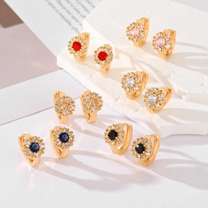 Chic multi-color zircon flower hoop earrings set on stone display for women