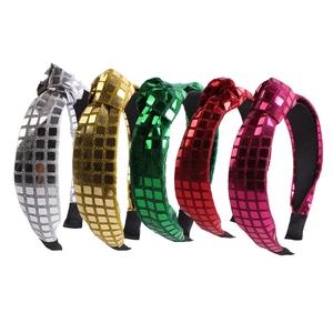 Sparkly sequin knotted headbands in silver, gold, green, red, and rose pink