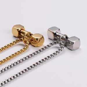 Polished gold and silver dumbbell pendant necklaces with durable round box chain