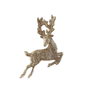 Golden glitter reindeer hanging ornament for Christmas tree decor with bow accent