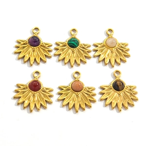 Bohemian fan-shaped natural stone pendants in six colors with gold stainless steel base