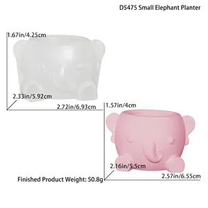 Detailed dimensions of elephant succulent planter mold with precise cm and inch labels