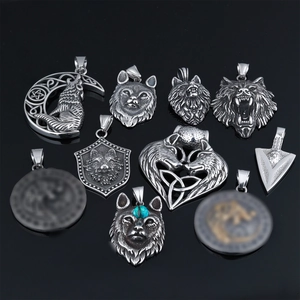 Wolf Head Pendant Necklace Stainless Steel Retro Viking Punk Gothic Nordic Jewelry For Men
