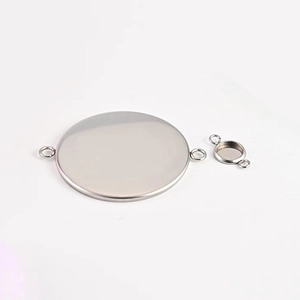 Polished silver stainless steel round double-loop pendant trays for DIY jewelry making
