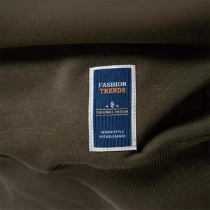 Army green casual crewneck sweatshirt featuring ribbed cotton texture and fashion labels