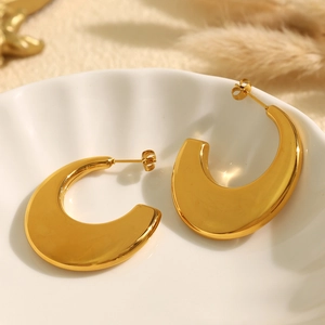 French style 18K gold plated stainless steel crescent hoop earrings on shell tray