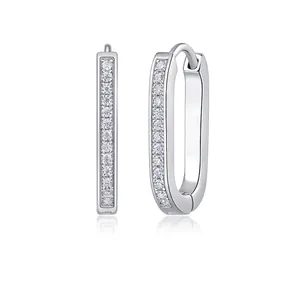 925 Sterling Silver Moissanite Hoop Earrings For Women Luxury Geometric U-Shaped Inlaid Jewelry Fashion Earring With Cert