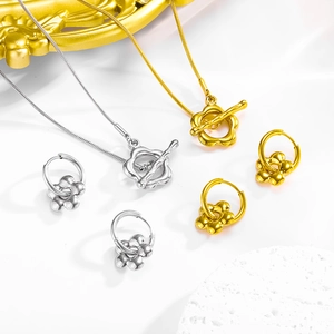 Minimalist Stainless Steel Flower OT Toggle Necklace And Earrings Jewelry Set Gold Silver Sweet Cool Women Fashion Jewelry