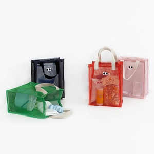 Big Eyes Cartoon Mesh Tote Bag Portable PVC Nylon Breathable Travel Beach Swimming Toiletry Organizer