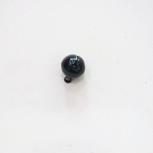 Close-up of a 14mm black painted metal bell with a top loop for pet collars and DIY crafts