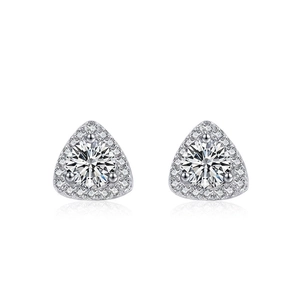 Luxurious S925 sterling silver triangle stud earrings with shimmering pave set diamonds