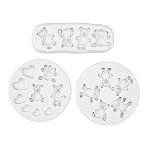 Lot de trois moules en silicone ours et cœur pour chocolat et pâtisserie artisanale DIY