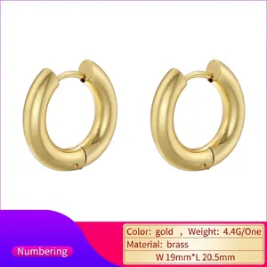 Polished 18K gold plated thick hoop earrings made of high-quality brass for women