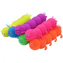 Macro view of colorful LED caterpillar sensory puffer toys for stress relief and fun