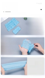 Detailed view of durable blue non-woven disposable shoe covers with elastic bands