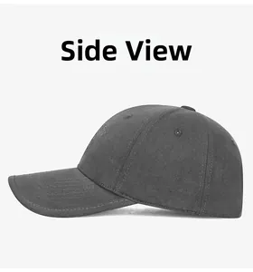 Side view showing precision stitching and premium dark gray cotton baseball cap structure