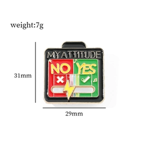 Creative slider mood brooch metal badge with My Attitude yes/no interactive design