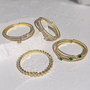 Copper Multilayer Bangle Bracelet For Women Irregular Zircon Rhinestone Luxury Elegant Open Cuff Stackable Jewelry Gift