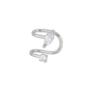 Minimalist double-layer silver ear cuff with marquise and round zircon stones