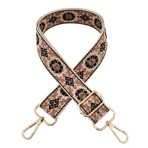 3.8cm ethnic floral embroidered wide shoulder strap with golden metal hardware