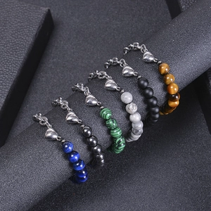 Magnetic heart bracelets with tiger eye and natural stone beads for couples