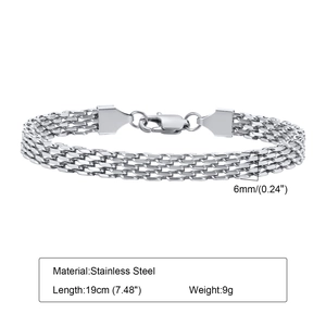 6mm stainless steel mesh bracelet detail showing size, length, weight and weave pattern