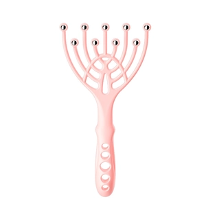 Pink nine-claw head massager with metal rolling balls for scalp relaxation and stress relief