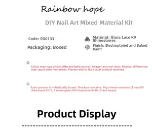 Detail specifications of ED0133 nail art DIY kit with K9 crystals and lace bows