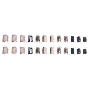 Dark style short square press-on nails with silver graffiti and grey gradient art