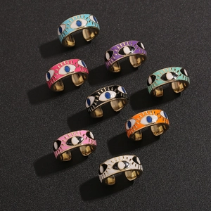 Evil Eye Adjustable Open Ring Copper Gold Plated Enamel Colorful Bohemian Style Trendy Jewelry For Women