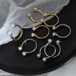 Baroque natural freshwater pearl U-shaped open ring in gold and silver finish